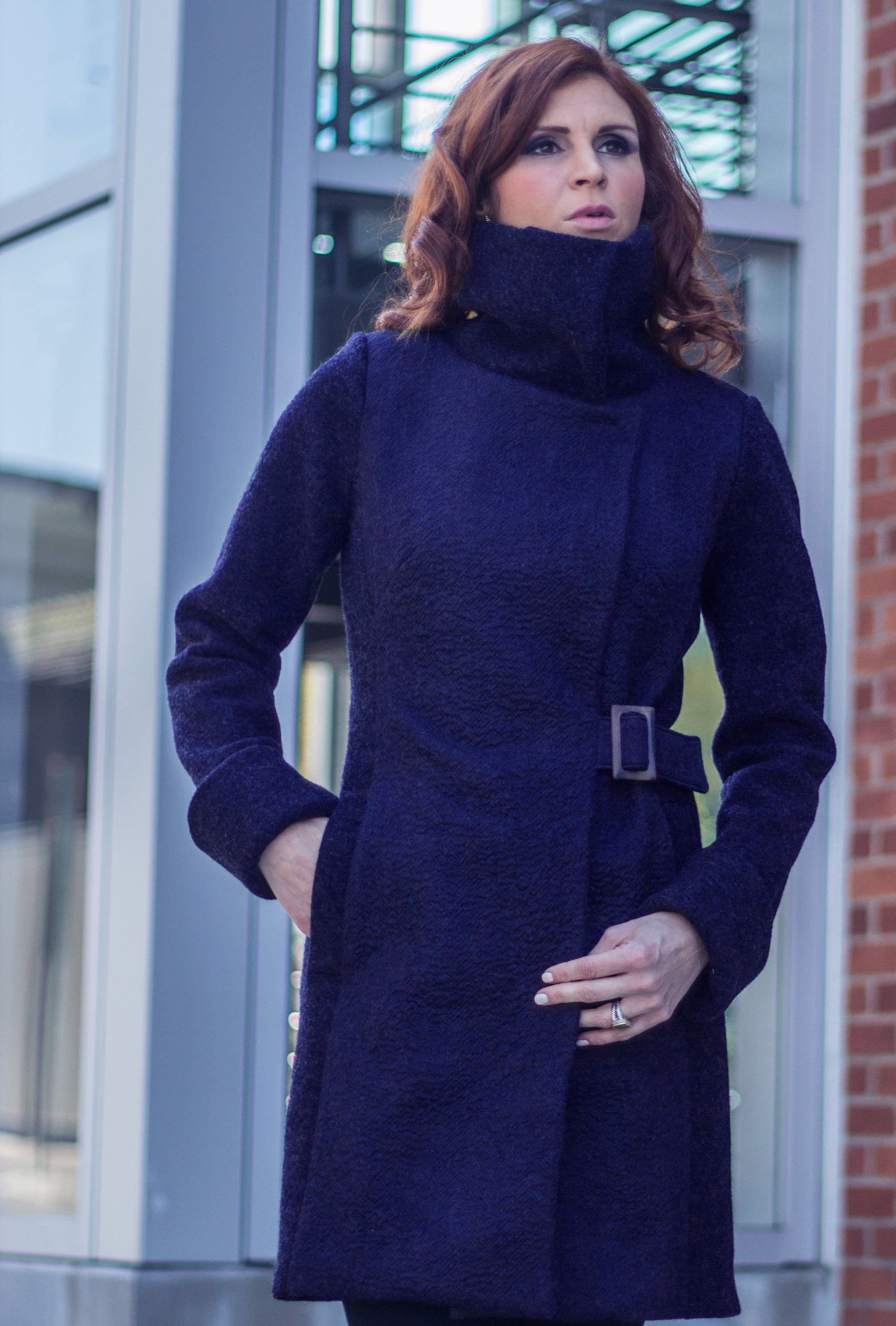 COWL NECK COAT · navy wave