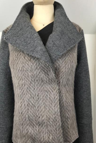 women's jacket in brown alpaca and gray merino