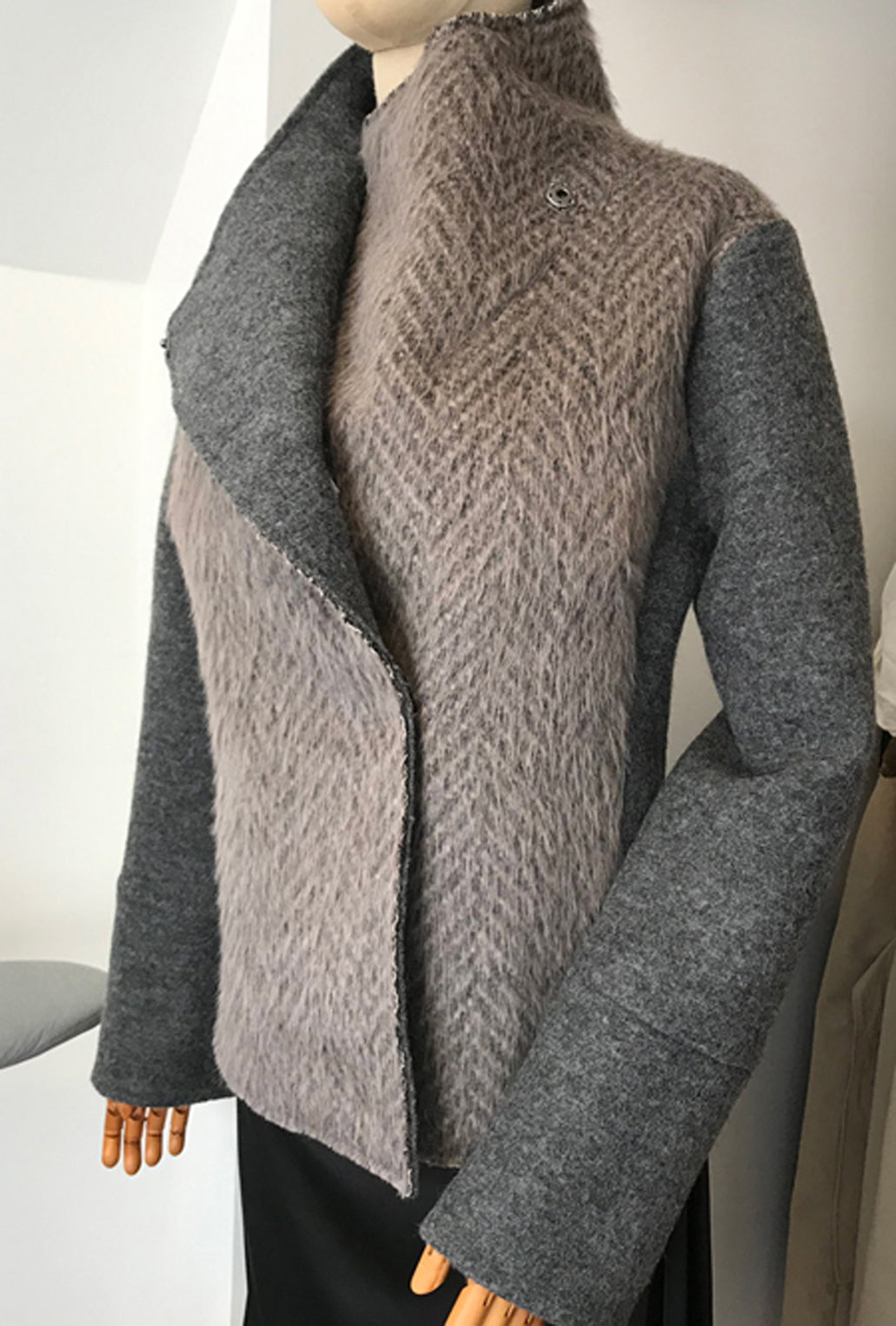 brown alpaca and gray merino jacket