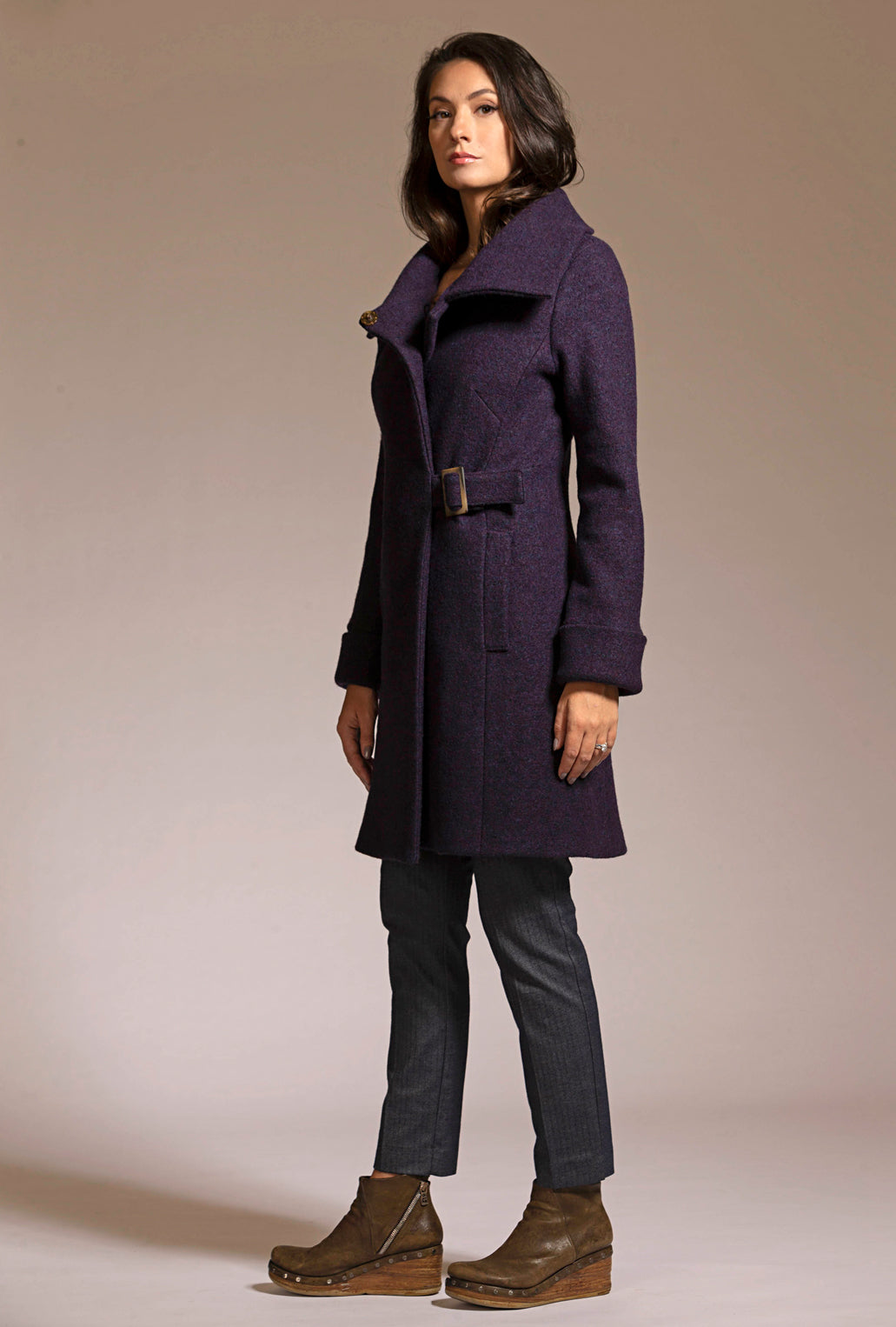 deep purple merino boiled wool coat by de novo