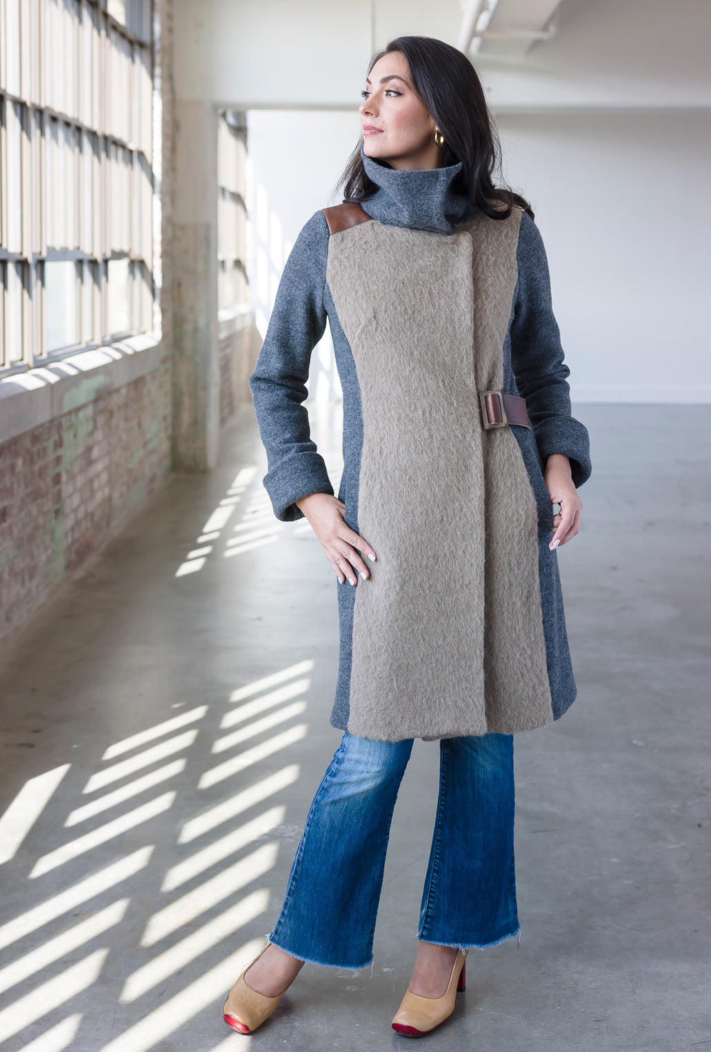 COWL NECK COAT · flax