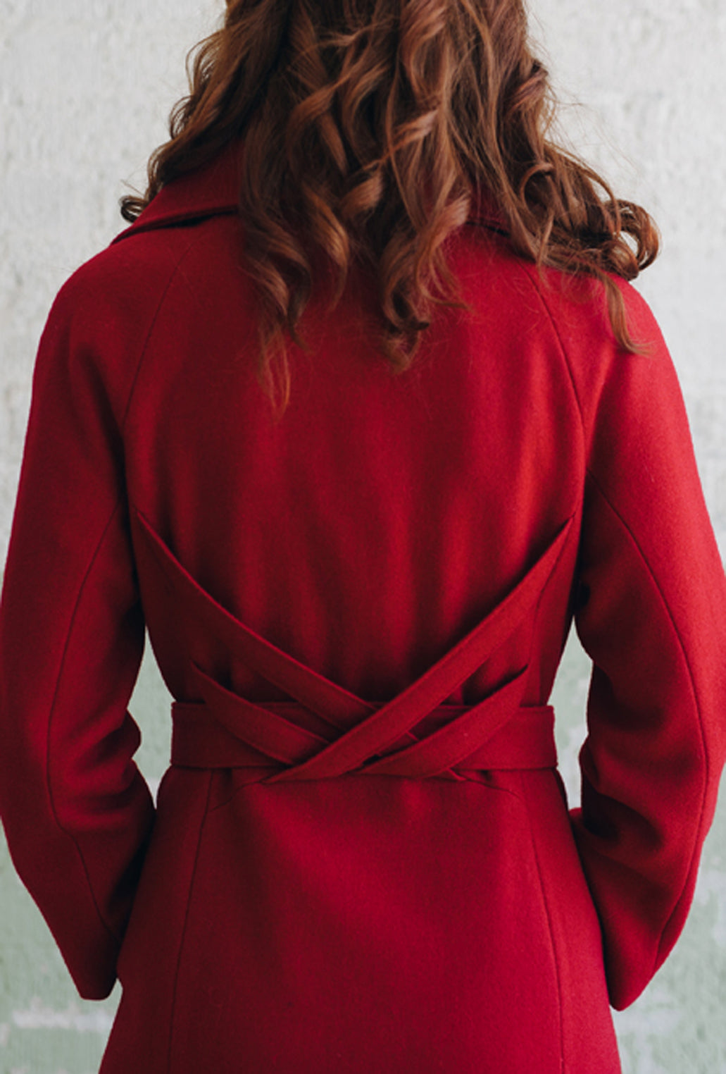 back detail cross woven winter coat in red