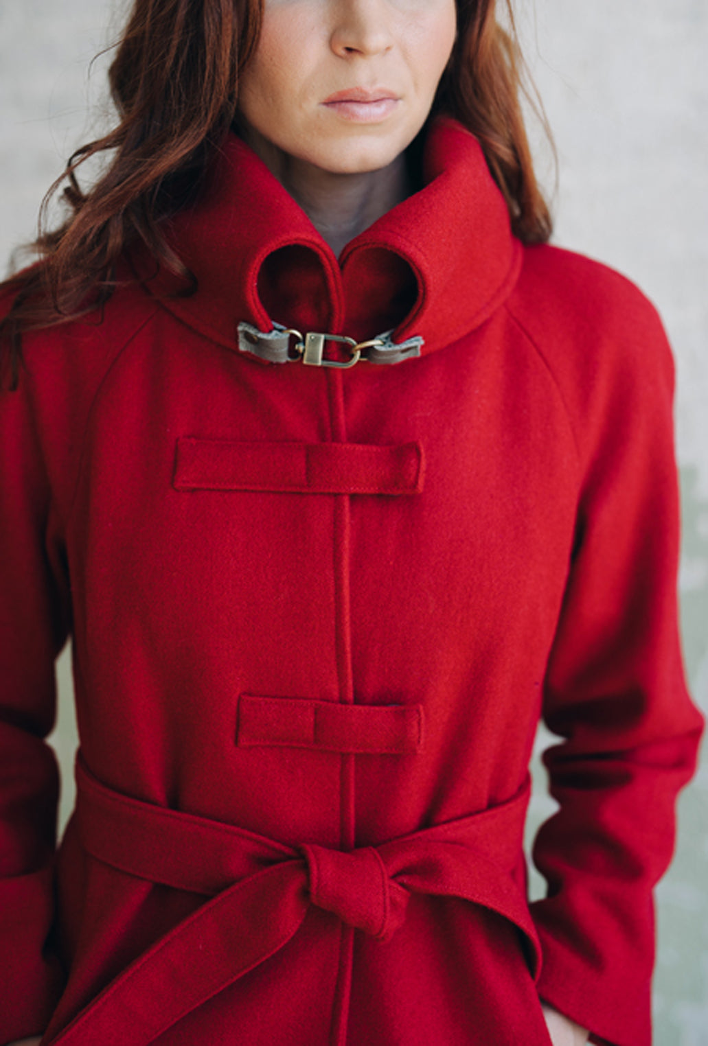 cherry red wool coat by denovo